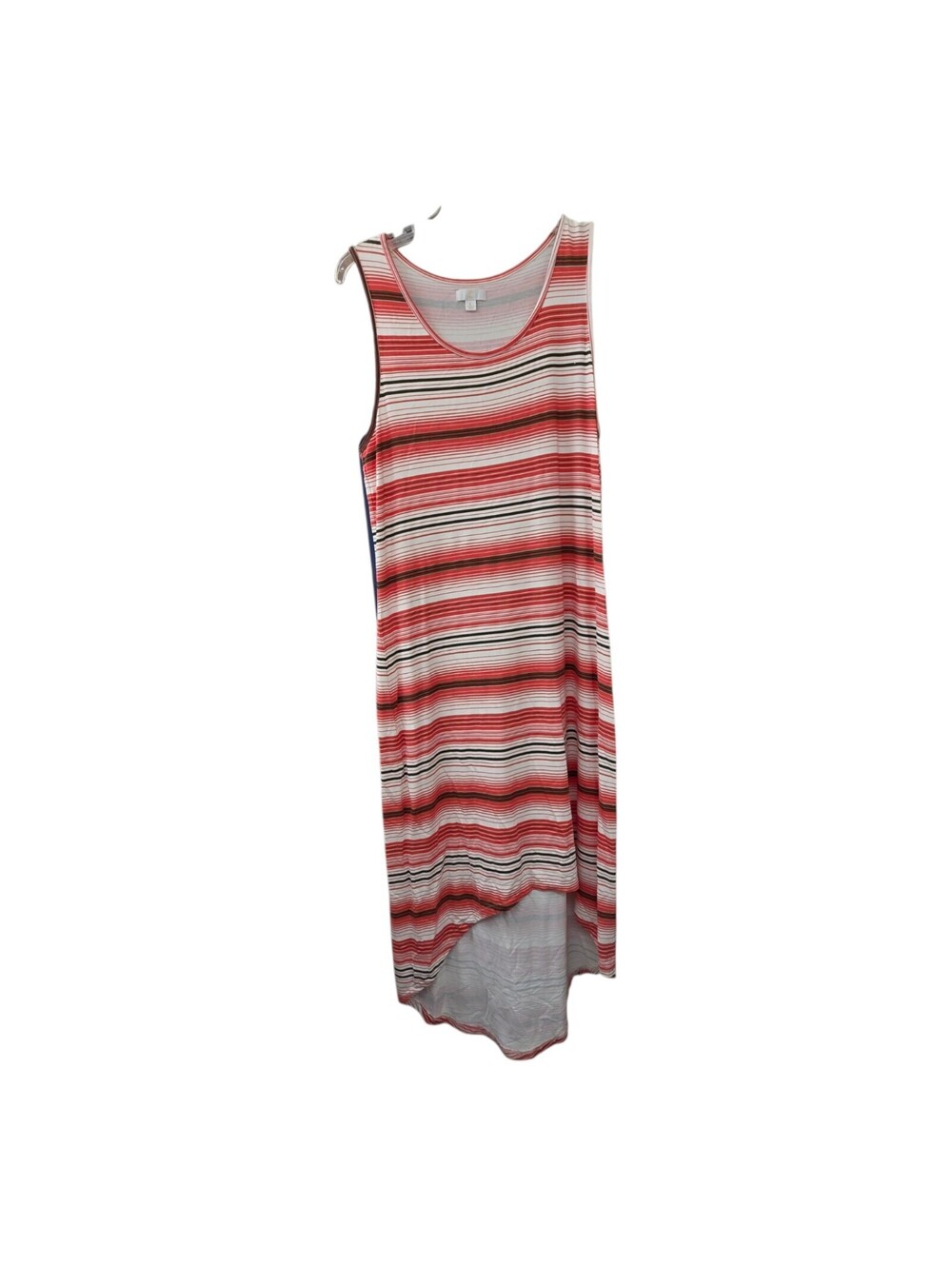 Charming charlies coral white and brown stripe high low sleeveless dress